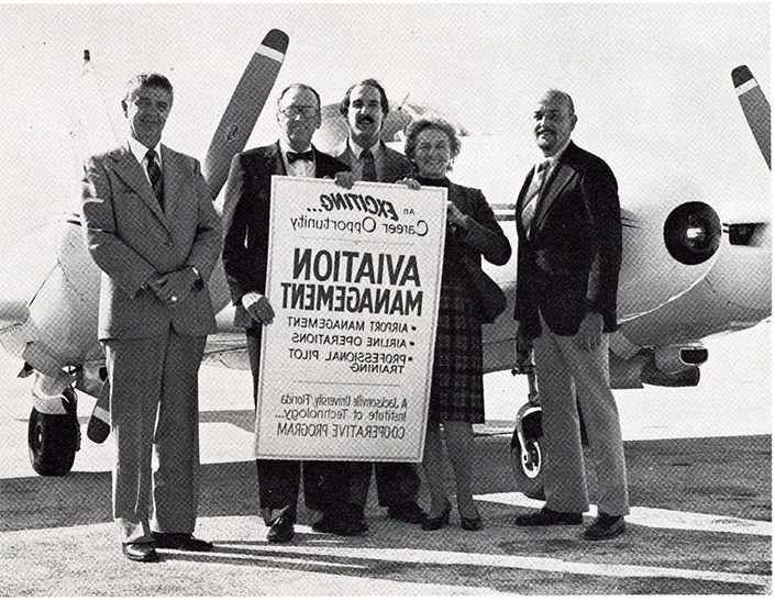 The Jacksonville University School of Aviation traces its 35-year history to an early collaboration with the Florida Institute of Technology during the presidency of Dr. Frances Bartlett Kinne.